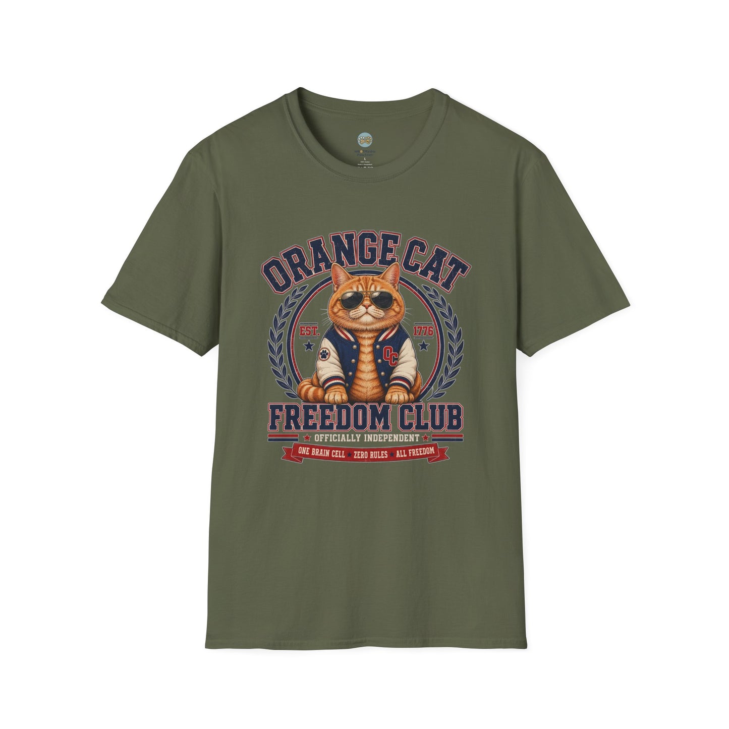Orange Cat Freedom Club T-Shirt | One Brain Cell No Rude All Freedom | Gildan Softstyle 64000