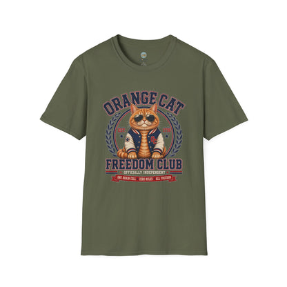 Orange Cat Freedom Club T-Shirt | One Brain Cell No Rude All Freedom | Gildan Softstyle 64000