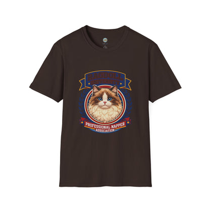 Ragdoll University T-Shirt | Vintage College Crest Style | Gildan Softstyle 64000 Premium Tee for Cat Moms and Dads
