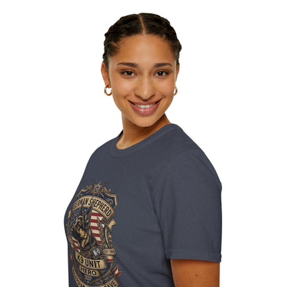 German Shepherd T-Shirt | K9 Unit Est. 1908 - Hero Police Dog Design for GSD Lovers | Gildan Softstyle 64000 Premium Tee