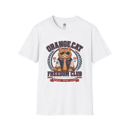 Orange Cat Freedom Club T-Shirt | One Brain Cell No Rude All Freedom | Gildan Softstyle 64000