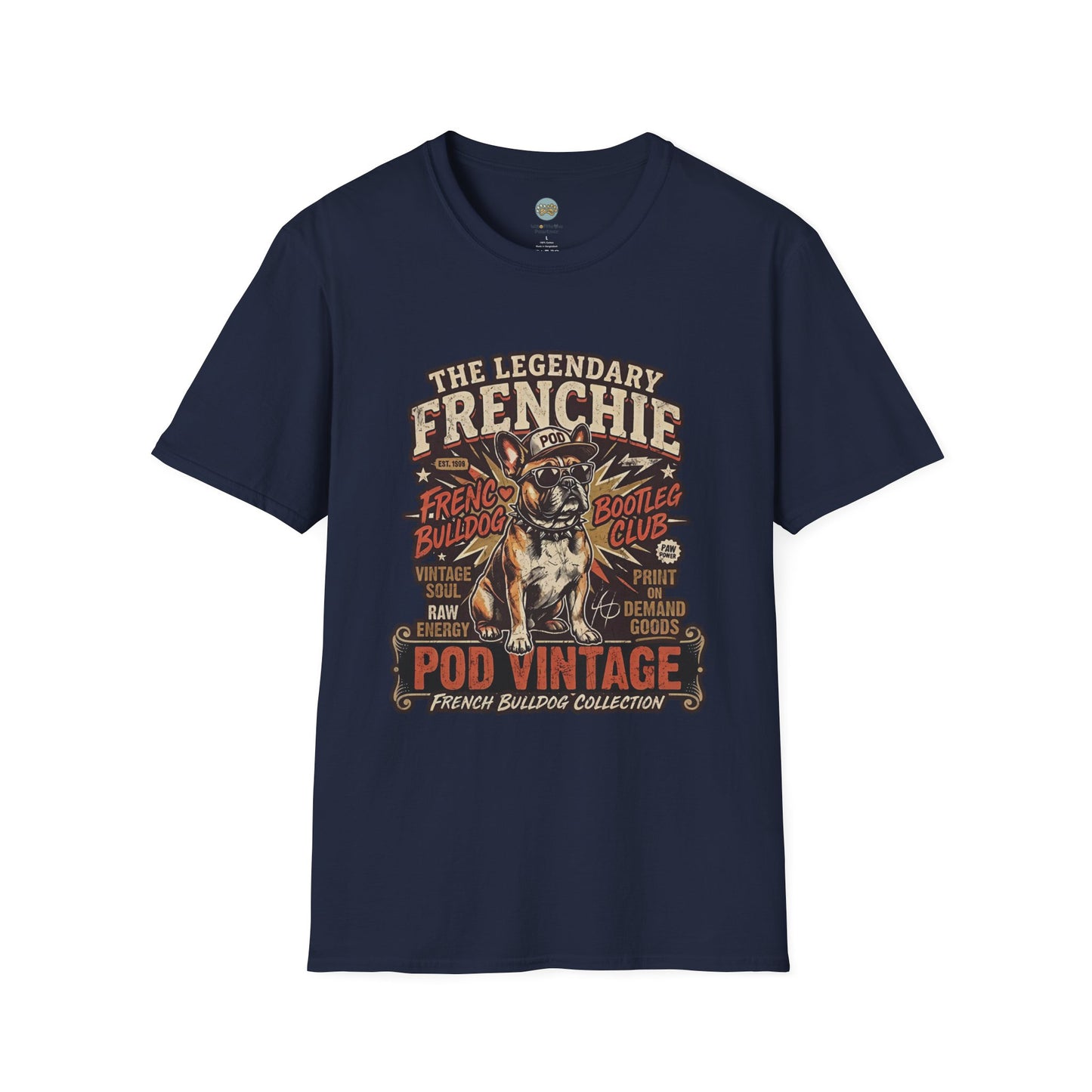 The Legendary Frenchie Vintage Bootleg T-Shirt | French Bulldog Bad to the Bone | Gildan Softstyle 64000 Premium Tee