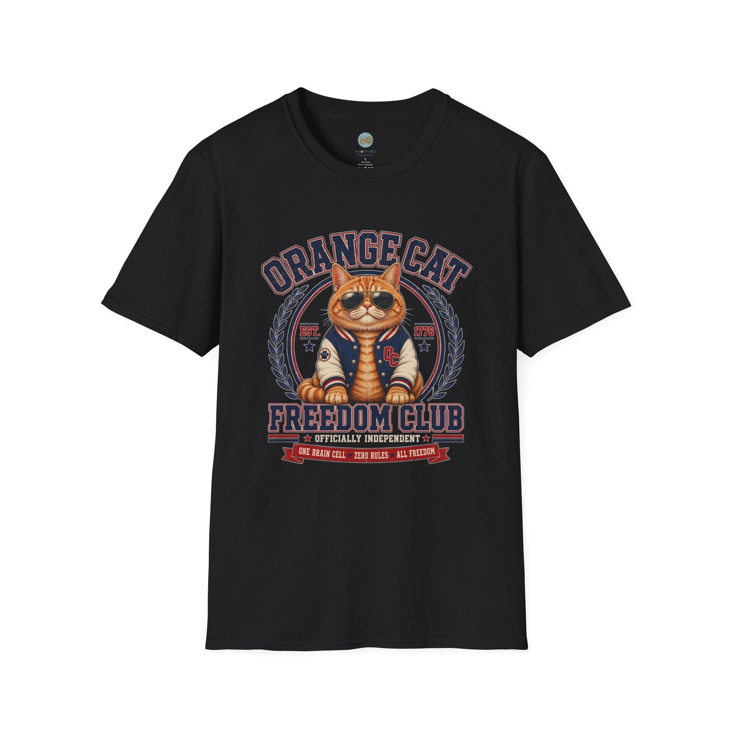 Orange Cat Freedom Club T-Shirt | One Brain Cell No Rude All Freedom | Gildan Softstyle 64000