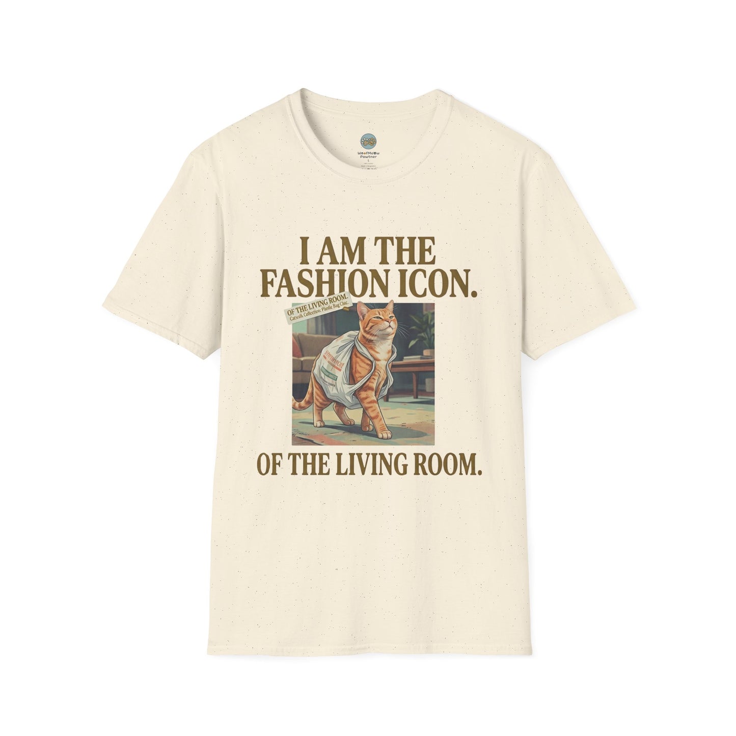 I Am The Fashion Icon Of The Living Room T-Shirt | Orange Cat in Plastic Bag | Gildan Softstyle 64000