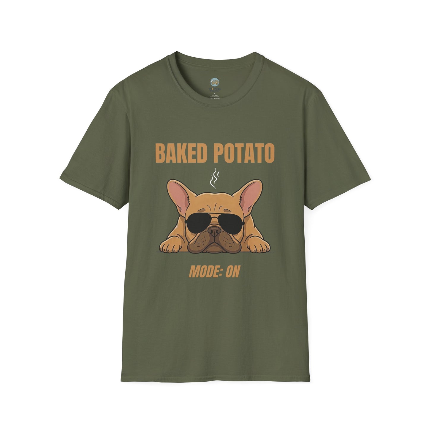 Baked Potato Mode ON French Bulldog T-Shirt | Frenchie Sunbathing Like a Potato | Gildan Softstyle 64000