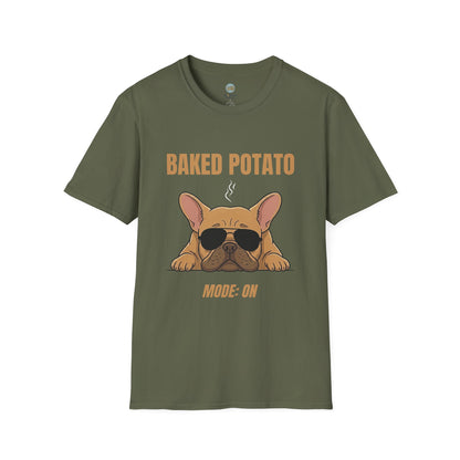 Baked Potato Mode ON French Bulldog T-Shirt | Frenchie Sunbathing Like a Potato | Gildan Softstyle 64000