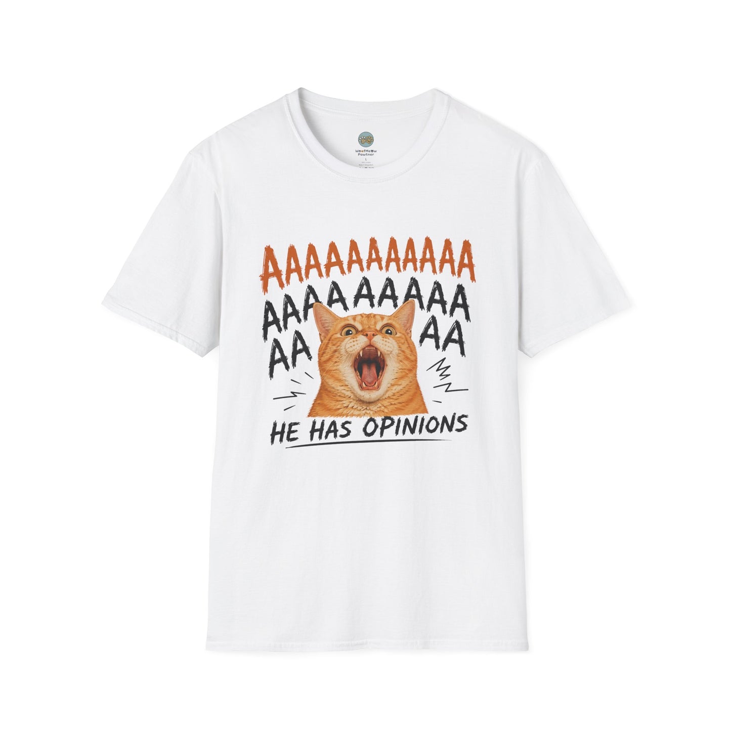 He Has Opinions Orange Cat T-Shirt | Screaming Cat Meme | Gildan Softstyle 64000