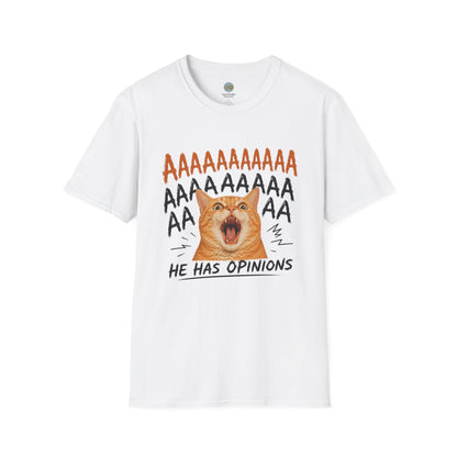 He Has Opinions Orange Cat T-Shirt | Screaming Cat Meme | Gildan Softstyle 64000