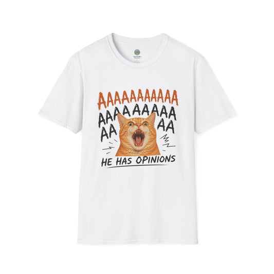 He Has Opinions Orange Cat T-Shirt | Screaming Cat Meme | Gildan Softstyle 64000