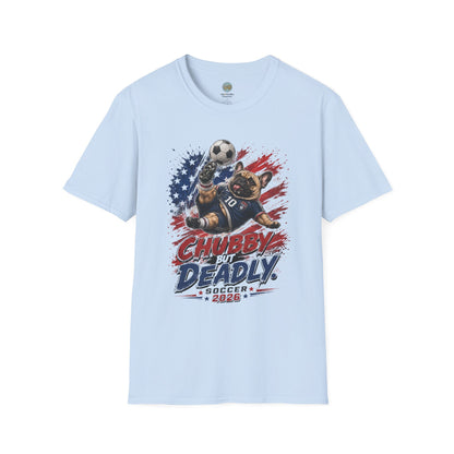 Chubby But Deadly Soccer 2026 T-Shirt | French Bulldog Goalkeeper World Cup | Gildan Softstyle 64000