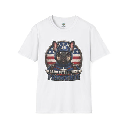 Land of the Free Home of the Frenchie T-Shirt | 4th of July French Bulldog | Gildan Softstyle 64000
