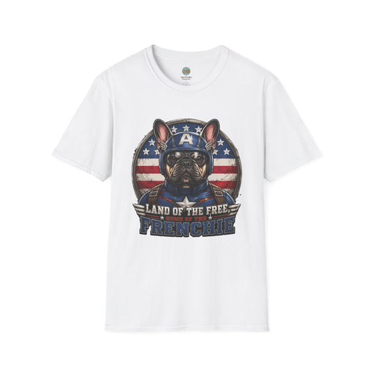 Land of the Free Home of the Frenchie T-Shirt | 4th of July French Bulldog | Gildan Softstyle 64000