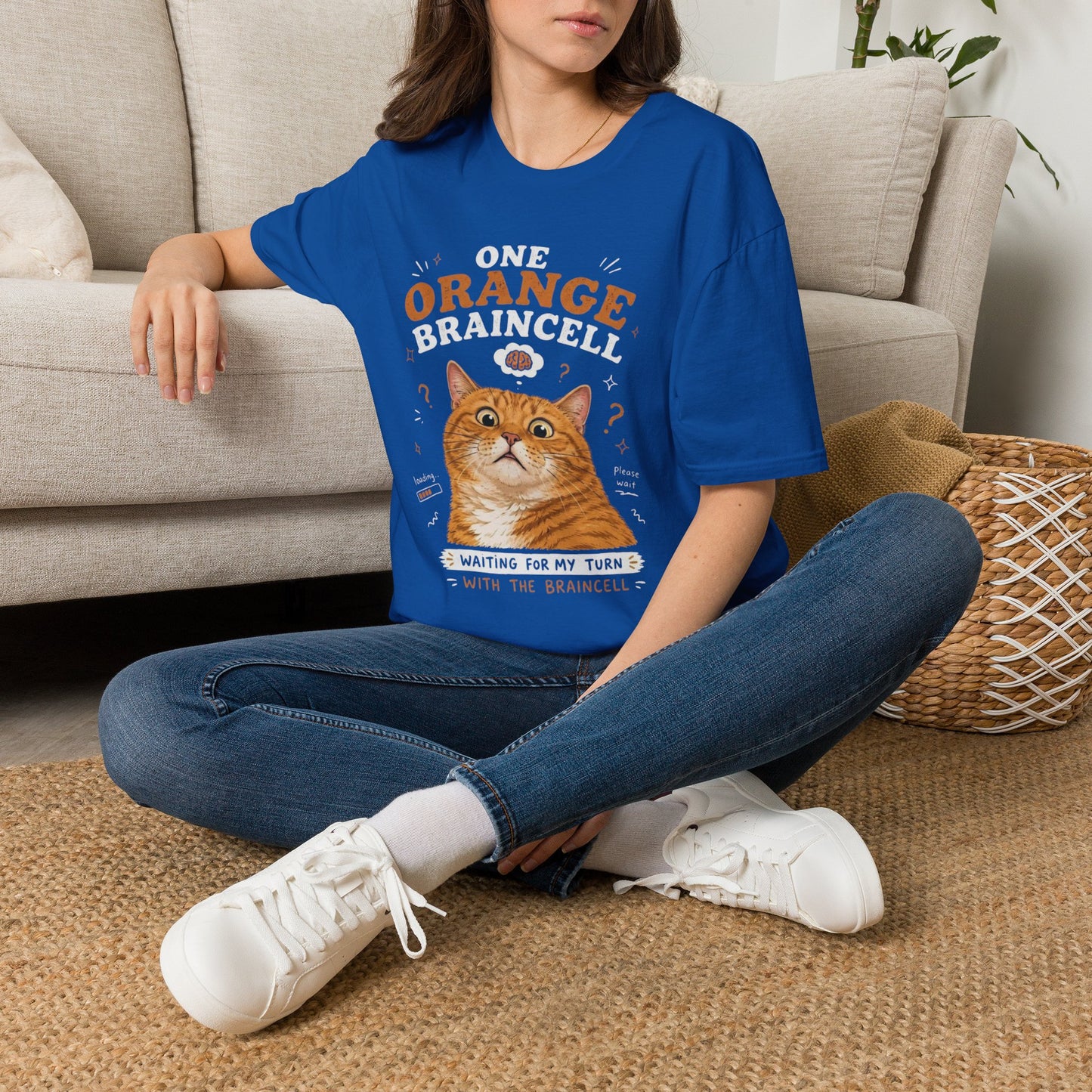One Orange Braincell Waiting For My Turn T-Shirt | Orange Cat Meme | Gildan Softstyle 64000