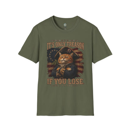 It's Only Treason If You Lose 4th of July T-Shirt | Orange Cat Revolutionary Design | Gildan Softstyle 64000