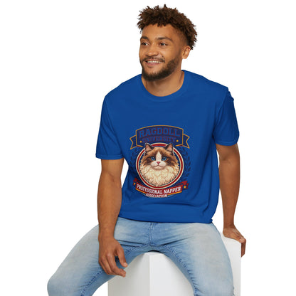 Ragdoll University T-Shirt | Vintage College Crest Style | Gildan Softstyle 64000 Premium Tee for Cat Moms and Dads