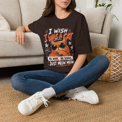 I Wish I Was A Cat T-Shirt | No Work No School Just Meow Meow | Gildan Softstyle 64000