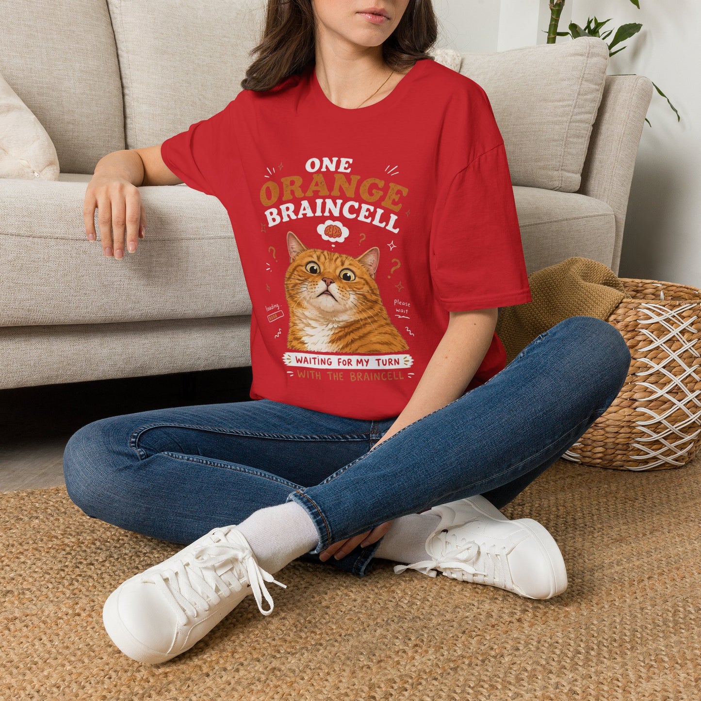 One Orange Braincell Waiting For My Turn T-Shirt | Orange Cat Meme | Gildan Softstyle 64000