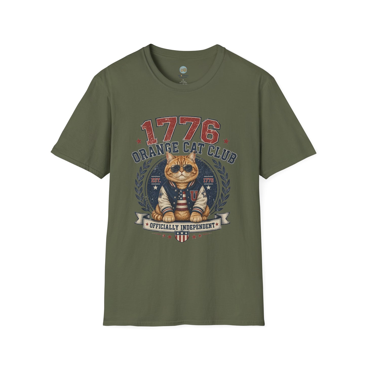 1776 Orange Cat Club T-Shirt | Officially Independent American Cat Design | Gildan Softstyle 64000