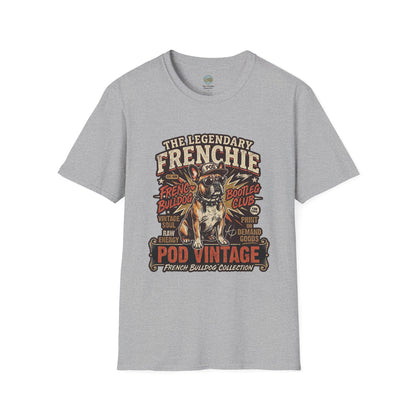 The Legendary Frenchie Vintage Bootleg T-Shirt | French Bulldog Bad to the Bone | Gildan Softstyle 64000 Premium Tee