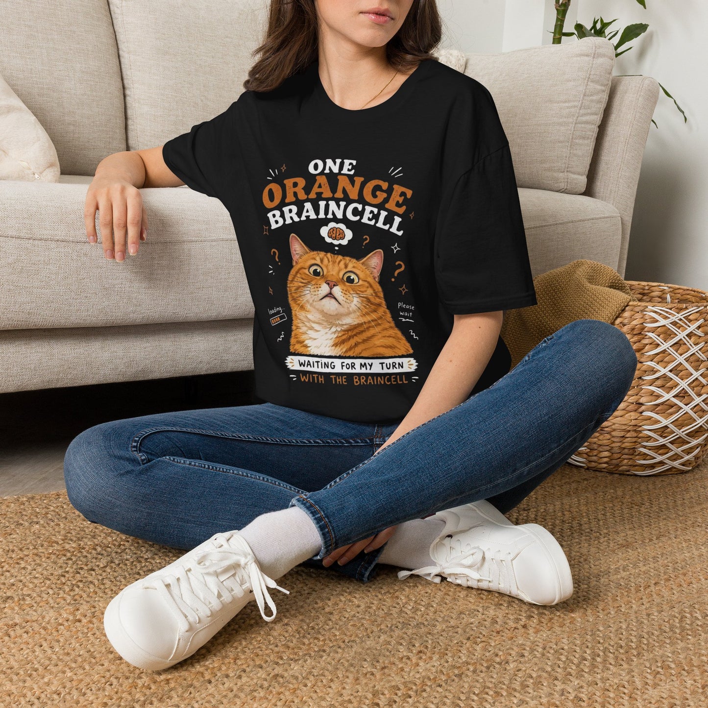 One Orange Braincell Waiting For My Turn T-Shirt | Orange Cat Meme | Gildan Softstyle 64000