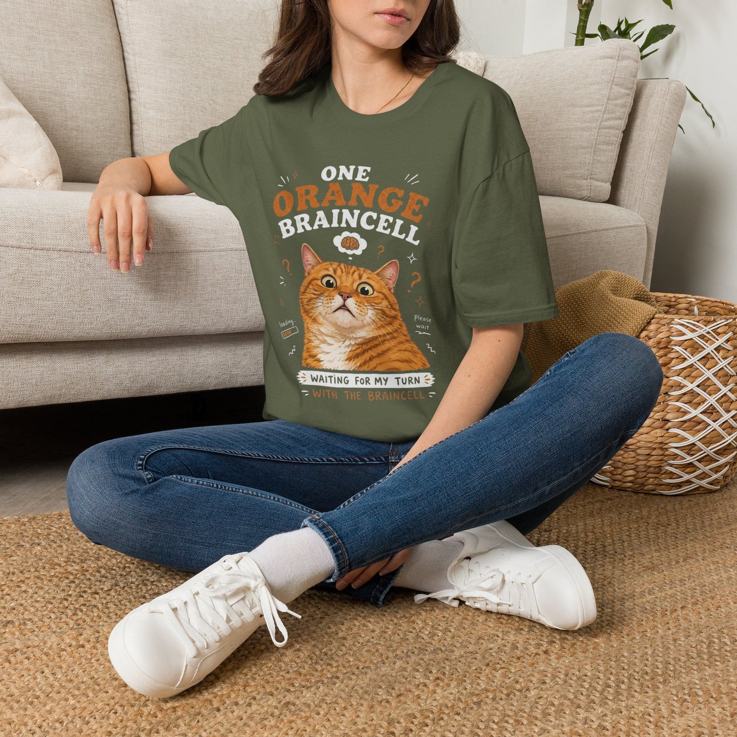 One Orange Braincell Waiting For My Turn T-Shirt | Orange Cat Meme | Gildan Softstyle 64000