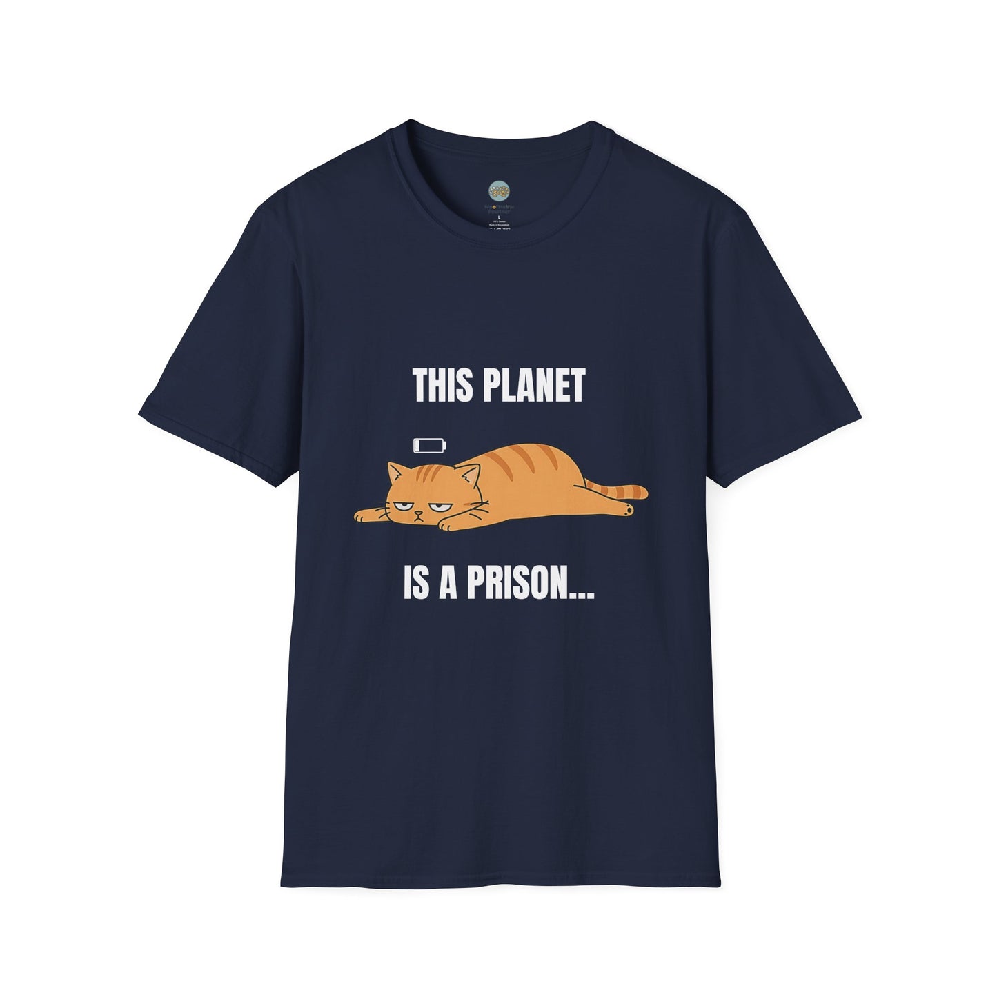 This Planet Is a Prison Orange Cat T-Shirt | Funny Existential Crisis Meme Tee | Gildan Softstyle 64000