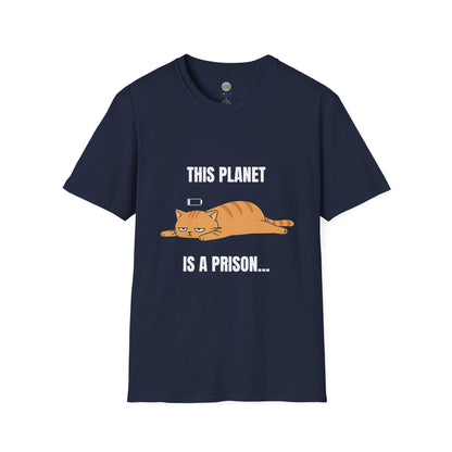 This Planet Is a Prison Orange Cat T-Shirt | Funny Existential Crisis Meme Tee | Gildan Softstyle 64000