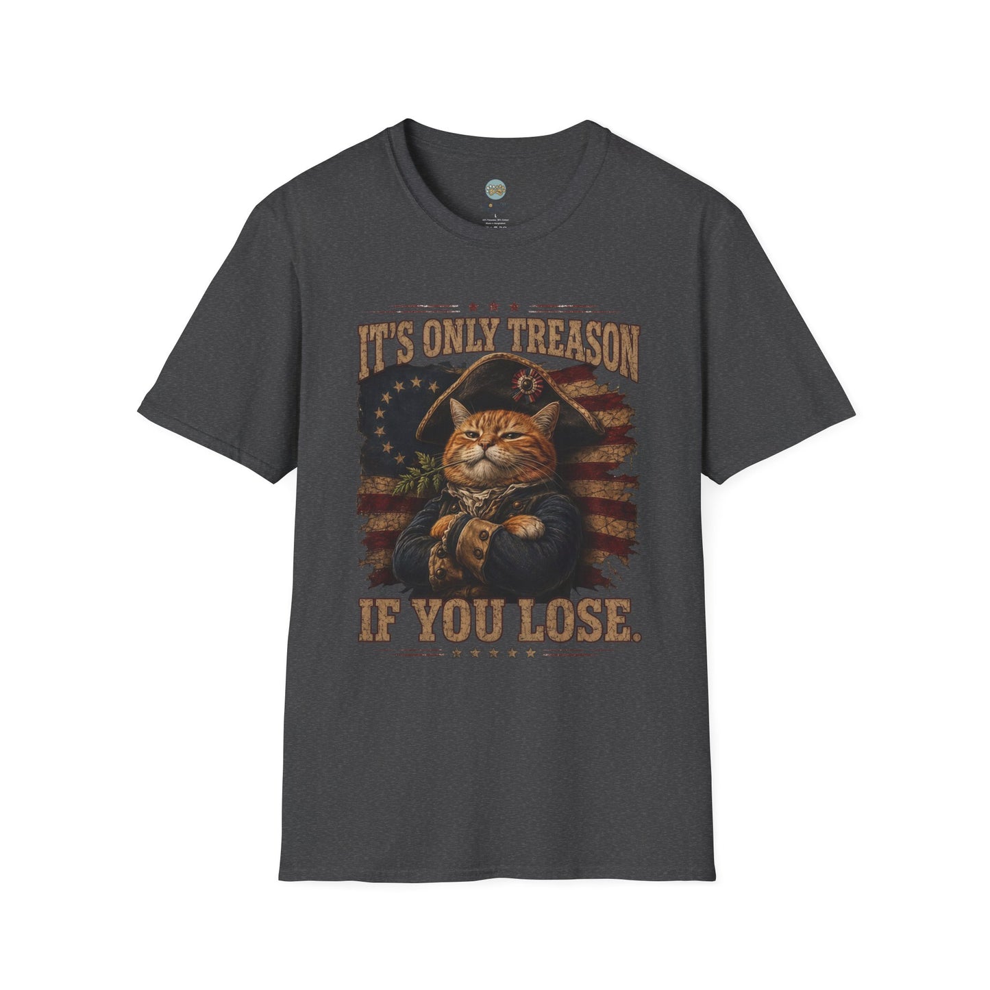 It's Only Treason If You Lose 4th of July T-Shirt | Orange Cat Revolutionary Design | Gildan Softstyle 64000