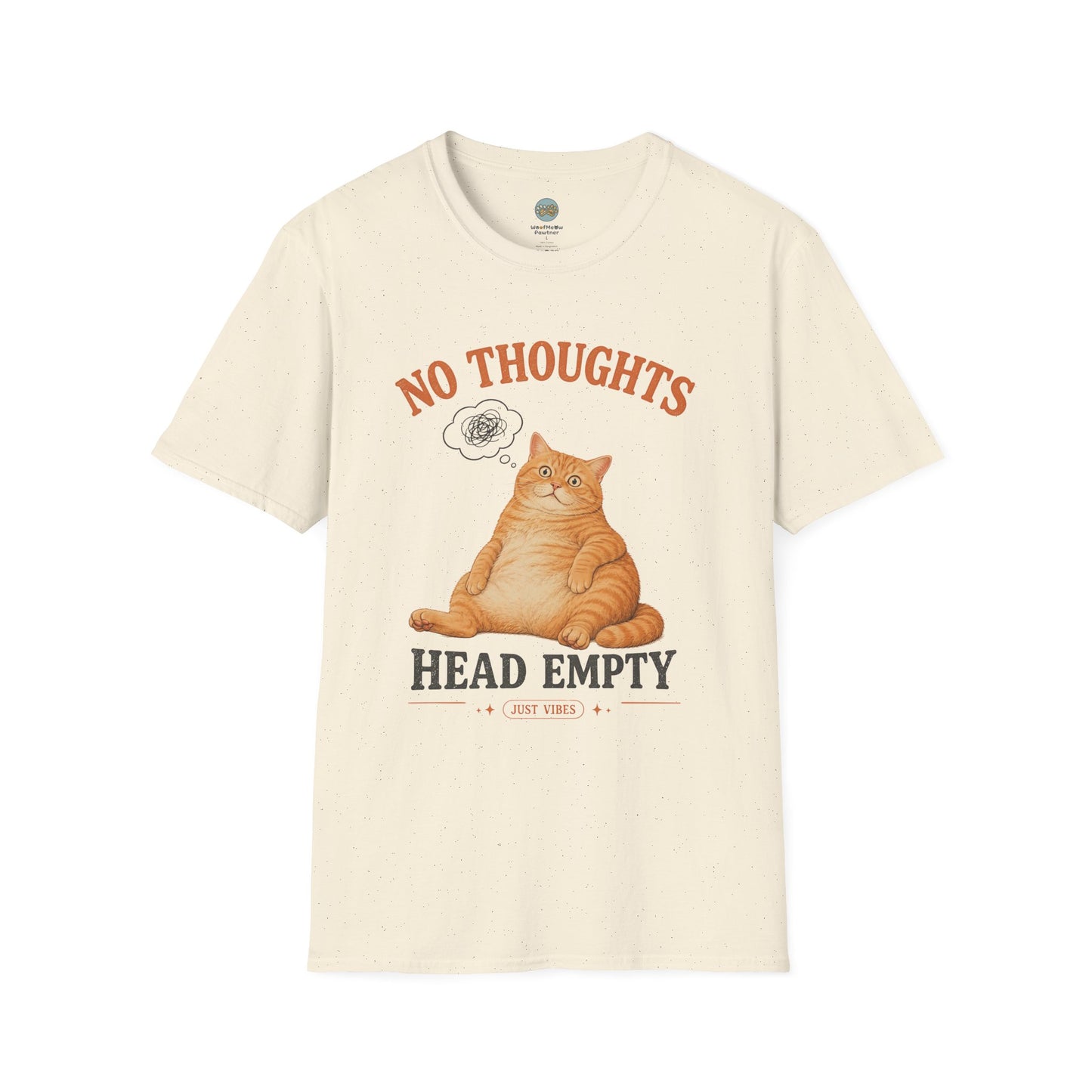 No Thoughts Head Empty Just Vibes T-Shirt | Orange Cat Blank Stare | Gildan Softstyle 64000