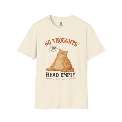 No Thoughts Head Empty Just Vibes T-Shirt | Orange Cat Blank Stare | Gildan Softstyle 64000