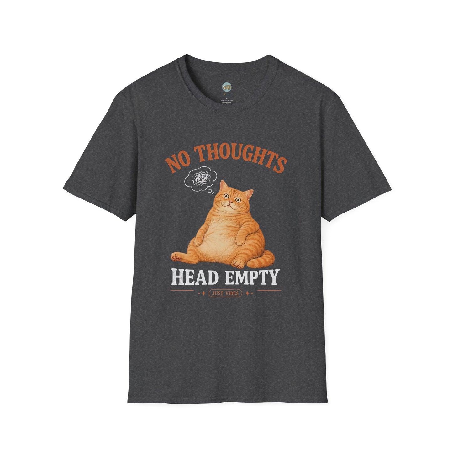 No Thoughts Head Empty Just Vibes T-Shirt | Orange Cat Blank Stare | Gildan Softstyle 64000