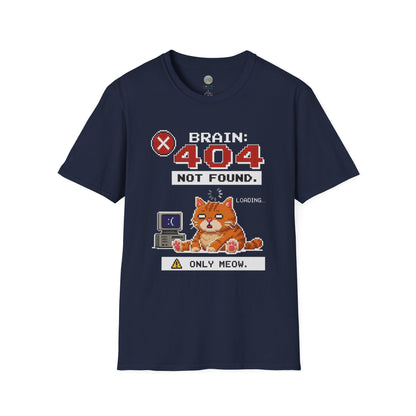 Brain 404 Not Found Only Meow T-Shirt | Orange Cat Pixel Art | Gildan Softstyle 64000
