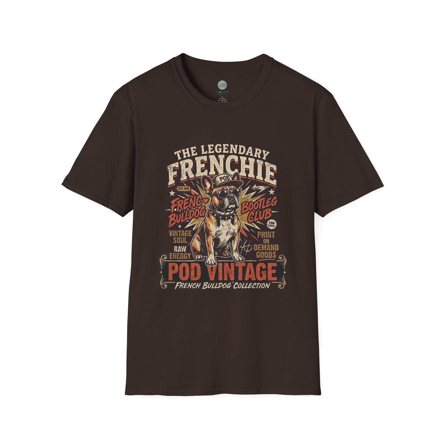 The Legendary Frenchie Vintage Bootleg T-Shirt | French Bulldog Bad to the Bone | Gildan Softstyle 64000 Premium Tee