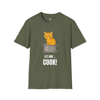 Let Him Cook Orange Cat T-Shirt | Funny Cat Sitting in Pot Meme Tee | Gildan Softstyle 64000