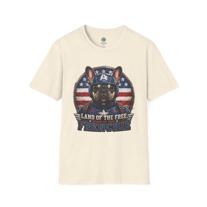 Land of the Free Home of the Frenchie T-Shirt | 4th of July French Bulldog | Gildan Softstyle 64000