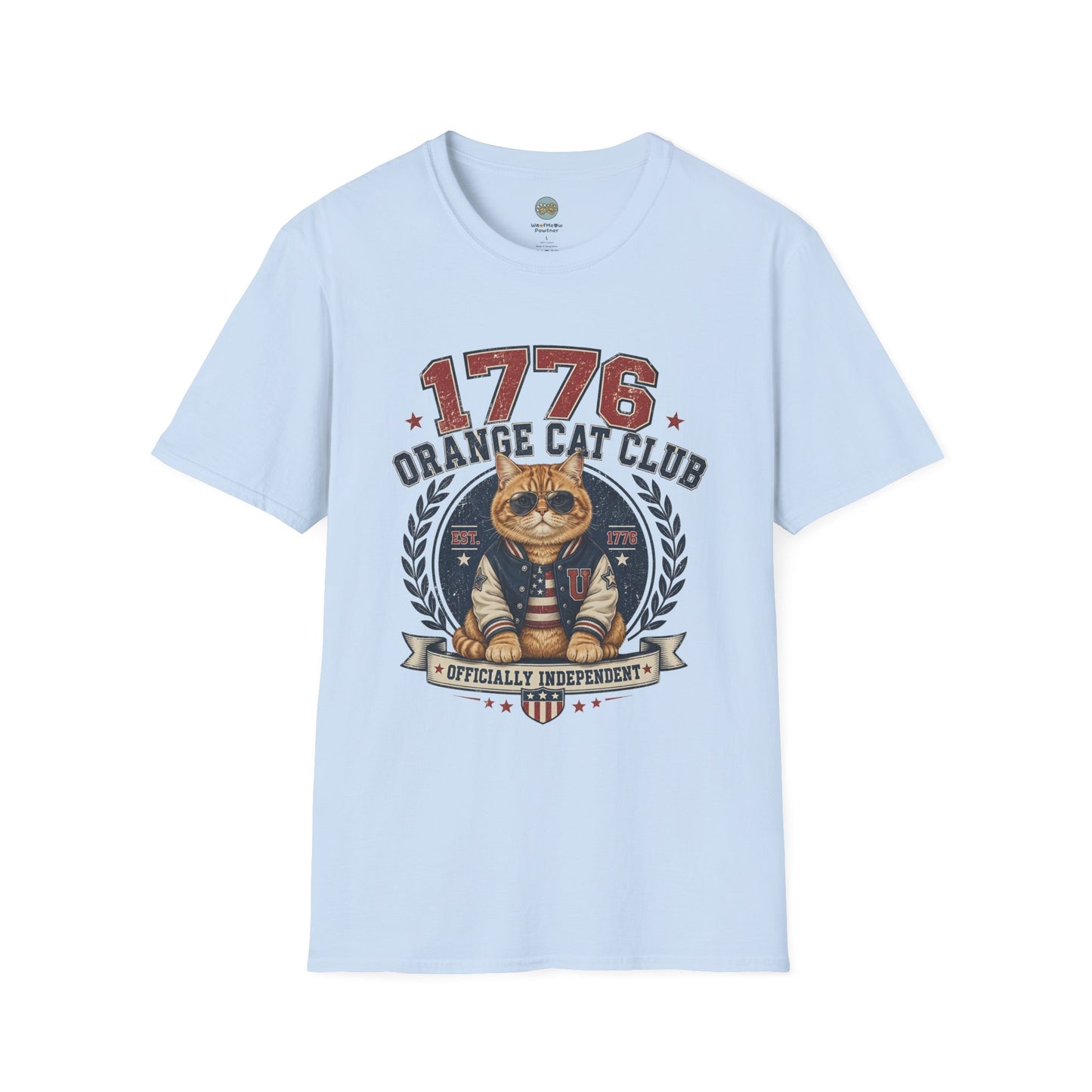 1776 Orange Cat Club T-Shirt | Officially Independent American Cat Design | Gildan Softstyle 64000