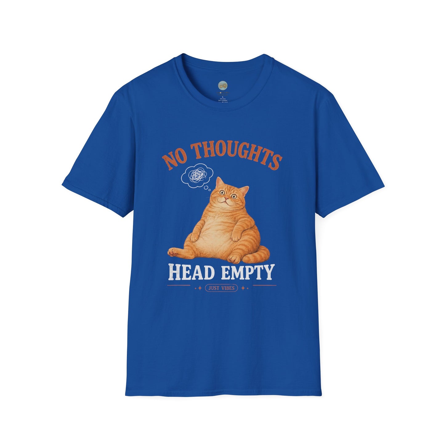 No Thoughts Head Empty Just Vibes T-Shirt | Orange Cat Blank Stare | Gildan Softstyle 64000