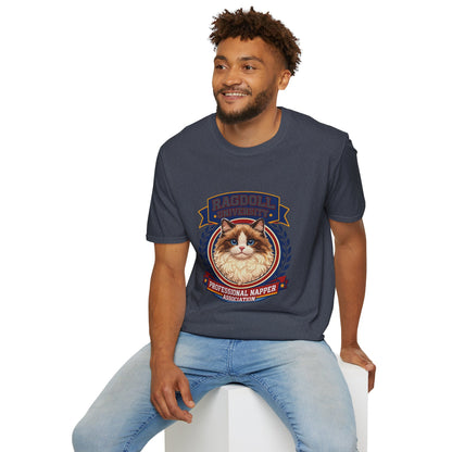 Ragdoll University T-Shirt | Vintage College Crest Style | Gildan Softstyle 64000 Premium Tee for Cat Moms and Dads