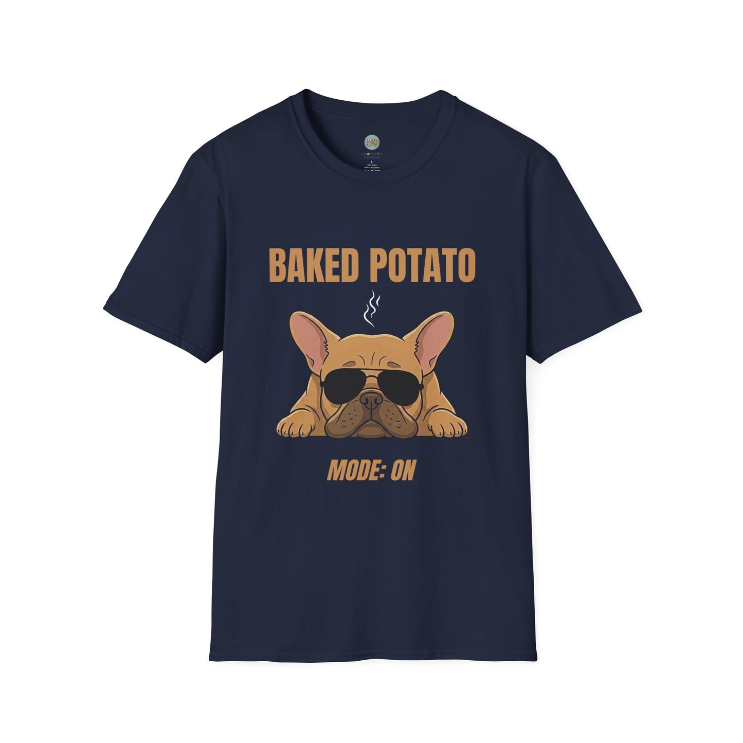 Baked Potato Mode ON French Bulldog T-Shirt | Frenchie Sunbathing Like a Potato | Gildan Softstyle 64000