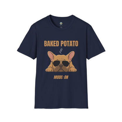 Baked Potato Mode ON French Bulldog T-Shirt | Frenchie Sunbathing Like a Potato | Gildan Softstyle 64000
