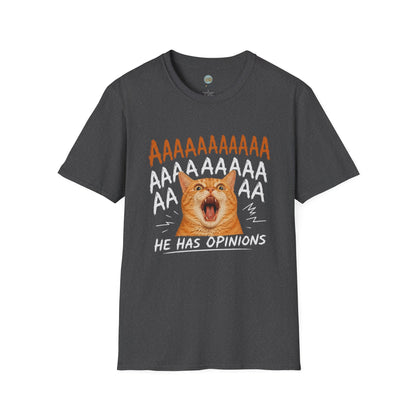 He Has Opinions Orange Cat T-Shirt | Screaming Cat Meme | Gildan Softstyle 64000