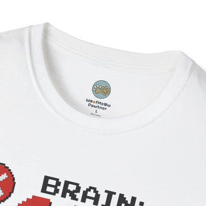 Brain 404 Not Found Only Meow T-Shirt | Orange Cat Pixel Art | Gildan Softstyle 64000