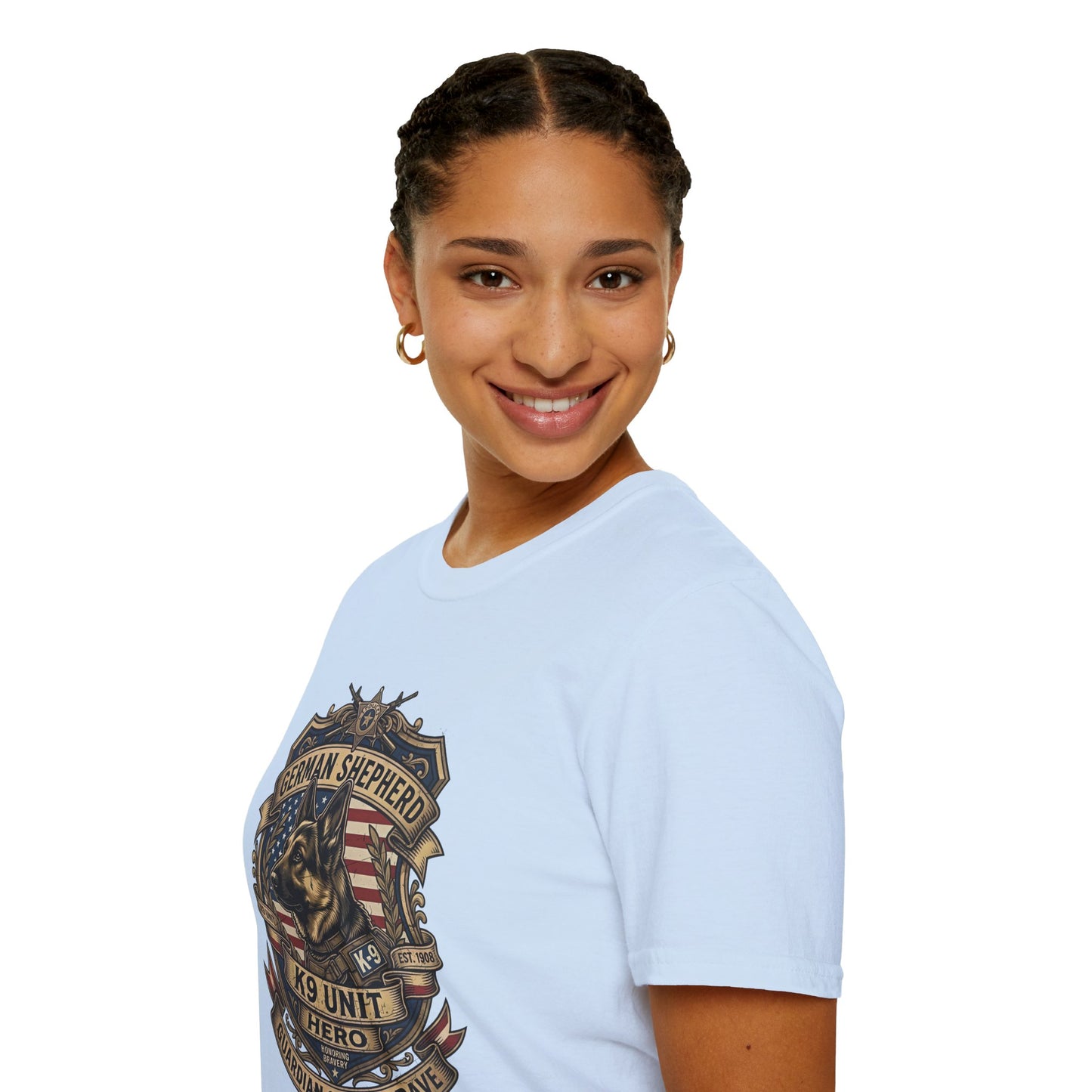 German Shepherd T-Shirt | K9 Unit Est. 1908 - Hero Police Dog Design for GSD Lovers | Gildan Softstyle 64000 Premium Tee