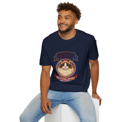 Ragdoll University T-Shirt | Vintage College Crest Style | Gildan Softstyle 64000 Premium Tee for Cat Moms and Dads