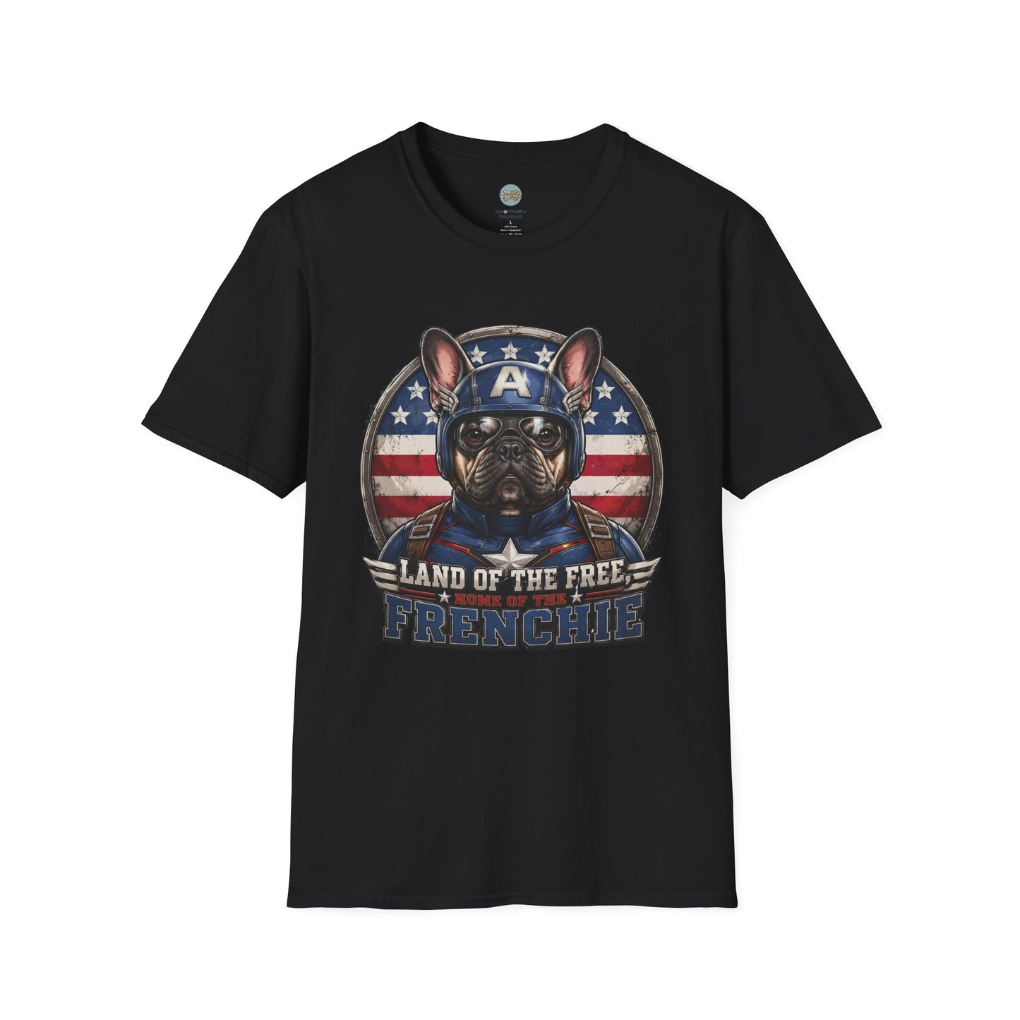 Land of the Free Home of the Frenchie T-Shirt | 4th of July French Bulldog | Gildan Softstyle 64000