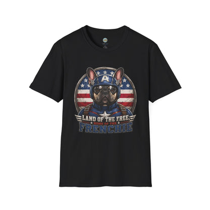 Land of the Free Home of the Frenchie T-Shirt | 4th of July French Bulldog | Gildan Softstyle 64000