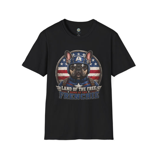 Land of the Free Home of the Frenchie T-Shirt | 4th of July French Bulldog | Gildan Softstyle 64000