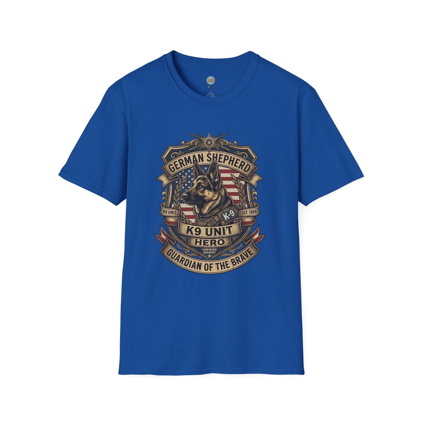German Shepherd T-Shirt | K9 Unit Est. 1908 - Hero Police Dog Design for GSD Lovers | Gildan Softstyle 64000 Premium Tee