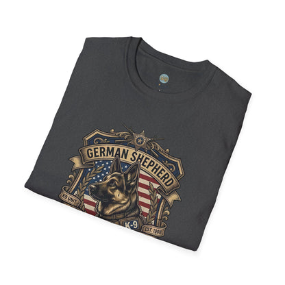 German Shepherd T-Shirt | K9 Unit Est. 1908 - Hero Police Dog Design for GSD Lovers | Gildan Softstyle 64000 Premium Tee