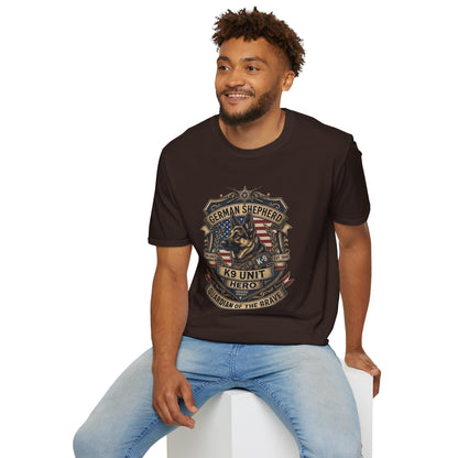 German Shepherd T-Shirt | K9 Unit Est. 1908 - Hero Police Dog Design for GSD Lovers | Gildan Softstyle 64000 Premium Tee